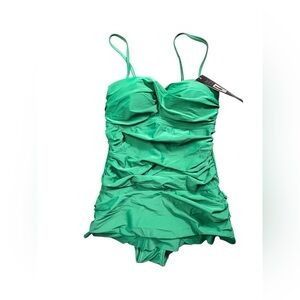 SHORE SHAPES SWIMWEAR skirted tummy control ruched middle one piece swimsuit NWT